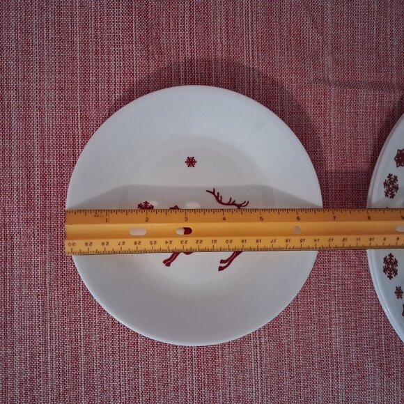 Corelle Holiday "RUDOLPH" 2 Dinner & 4 Appetizer Plates RED REINDEER & SNOWFLAKE - Picture 4 of 5